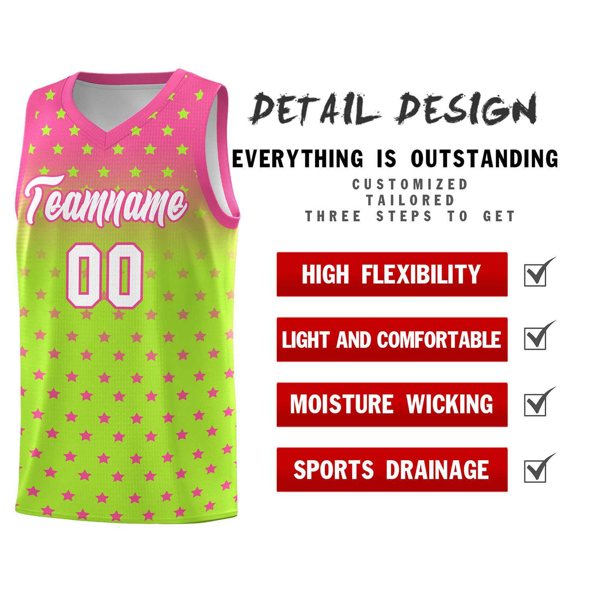 Custom Pink Light Green Gradient Start Pattern Basketball Jersey Kits|KXKSHOP