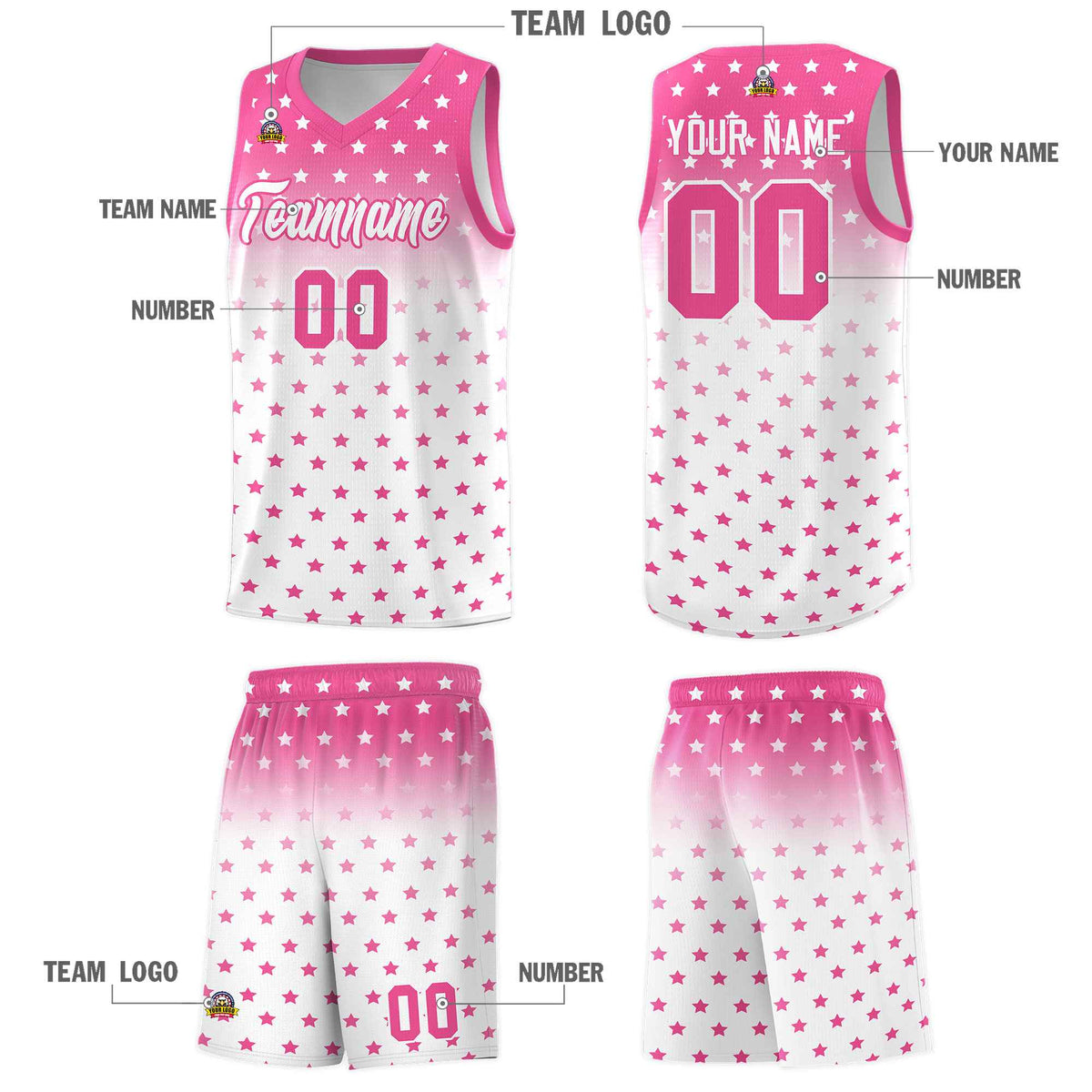 Custom Pink White Gradient Start Pattern Basketball Jersey Kits|KXKSHOP