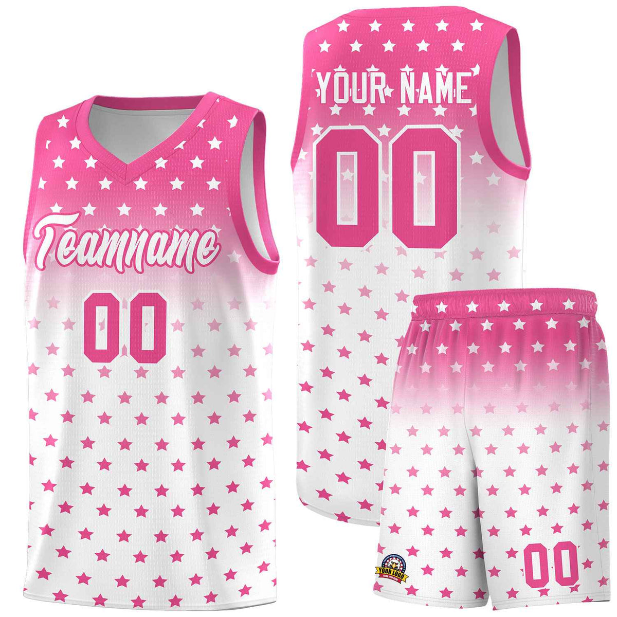 Custom Pink White Gradient Start Pattern Basketball Jersey Kits|KXKSHOP
