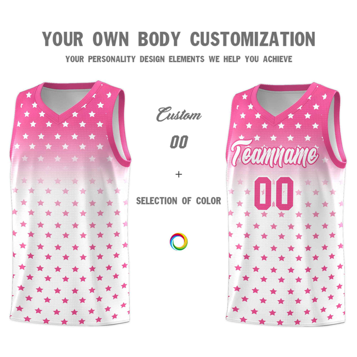 Custom Pink White Gradient Start Pattern Basketball Jersey Kits|KXKSHOP