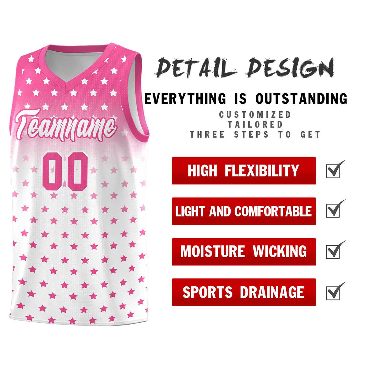 Custom Pink White Gradient Start Pattern Basketball Jersey Kits|KXKSHOP