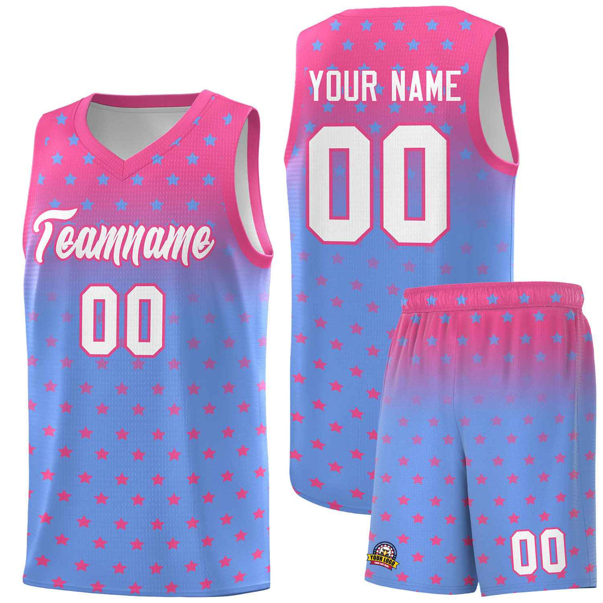 Custom Pink Light Blue Gradient Start Pattern Basketball Jersey Kits|KXKSHOP