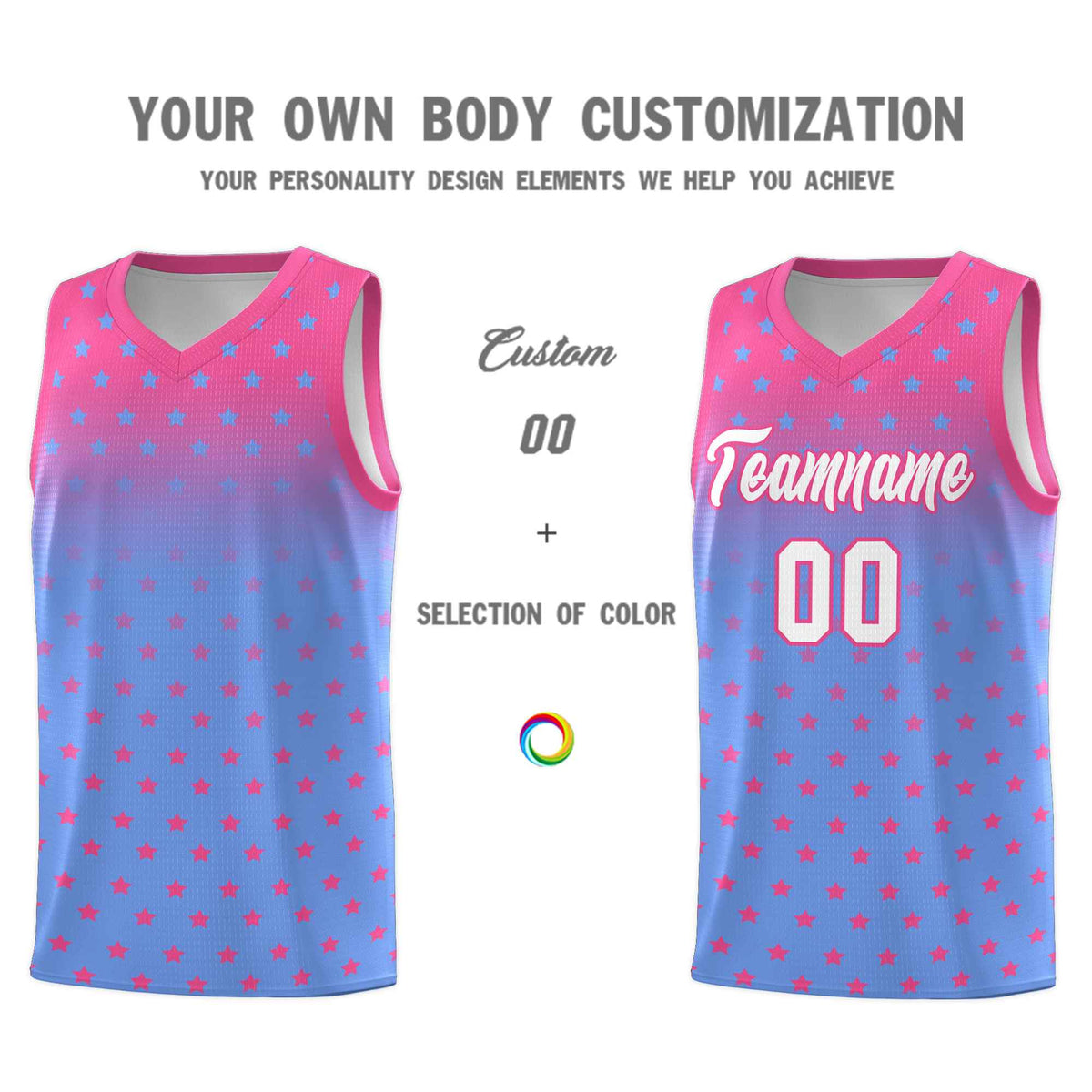 Custom Pink Light Blue Gradient Start Pattern Basketball Jersey Kits|KXKSHOP