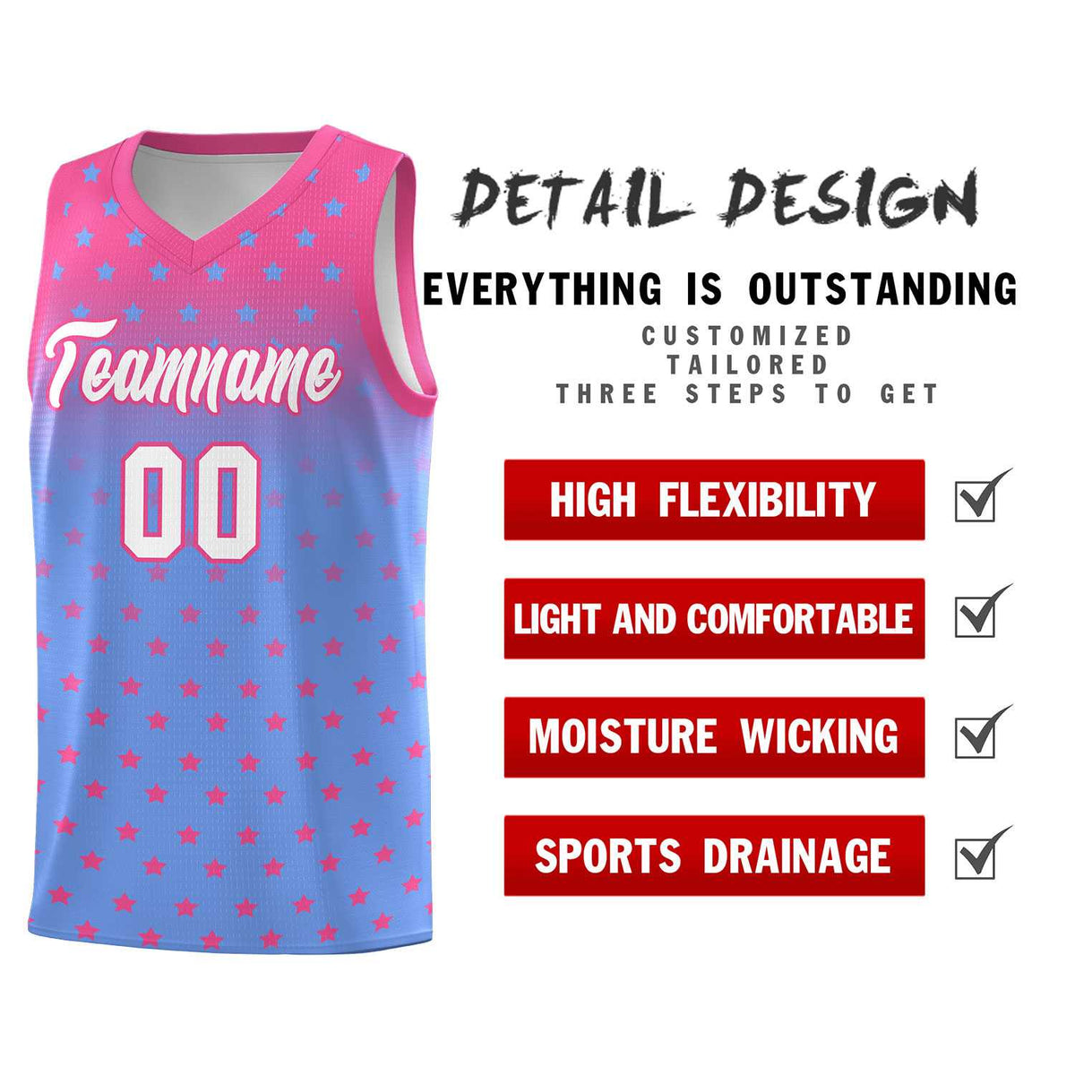 Custom Pink Light Blue Gradient Start Pattern Basketball Jersey Kits|KXKSHOP