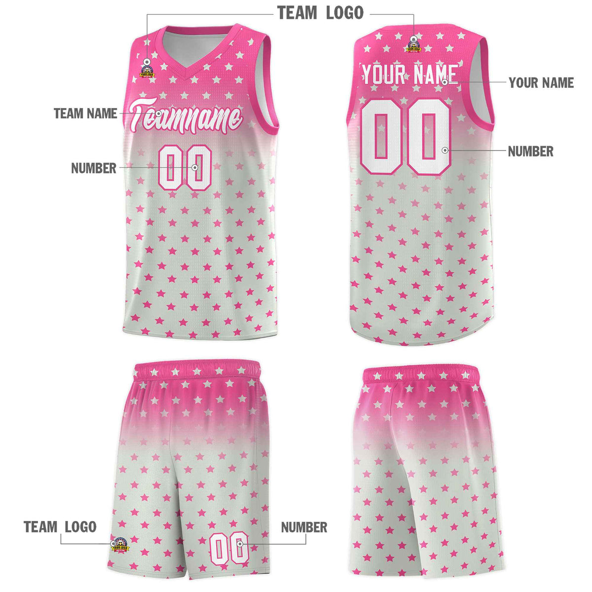 Custom Pink Gray Gradient Start Pattern Basketball Jersey Kits|KXKSHOP