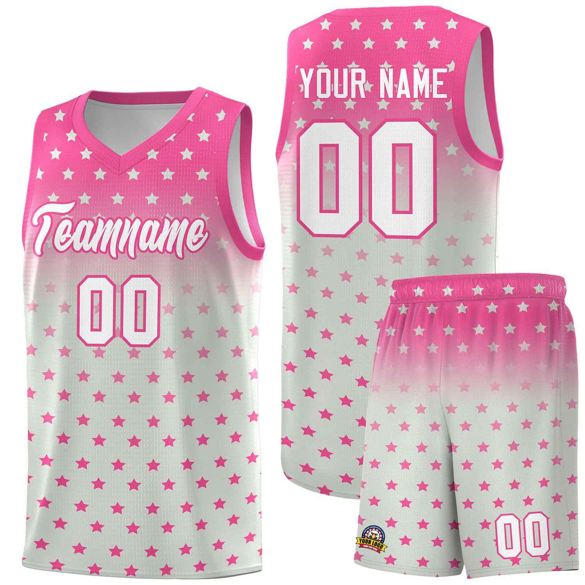 Custom Pink Gray Gradient Start Pattern Basketball Jersey Kits|KXKSHOP