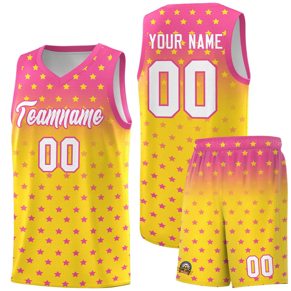 Custom Pink Gold Gradient Start Pattern Basketball Jersey Kits|KXKSHOP