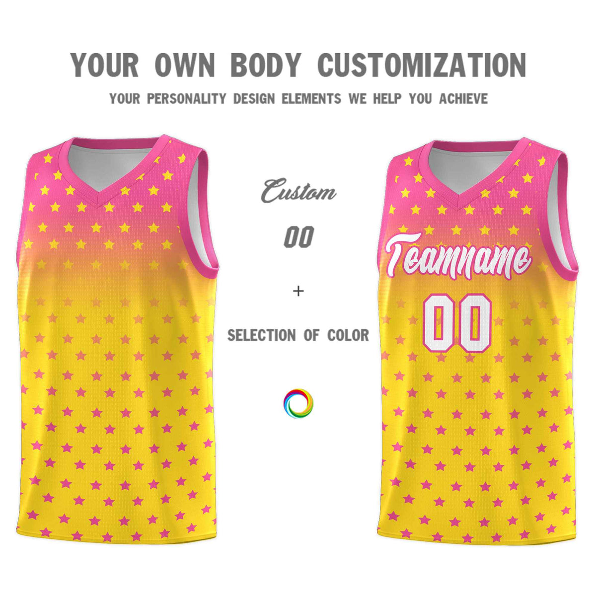 Custom Pink Gold Gradient Start Pattern Basketball Jersey Kits|KXKSHOP