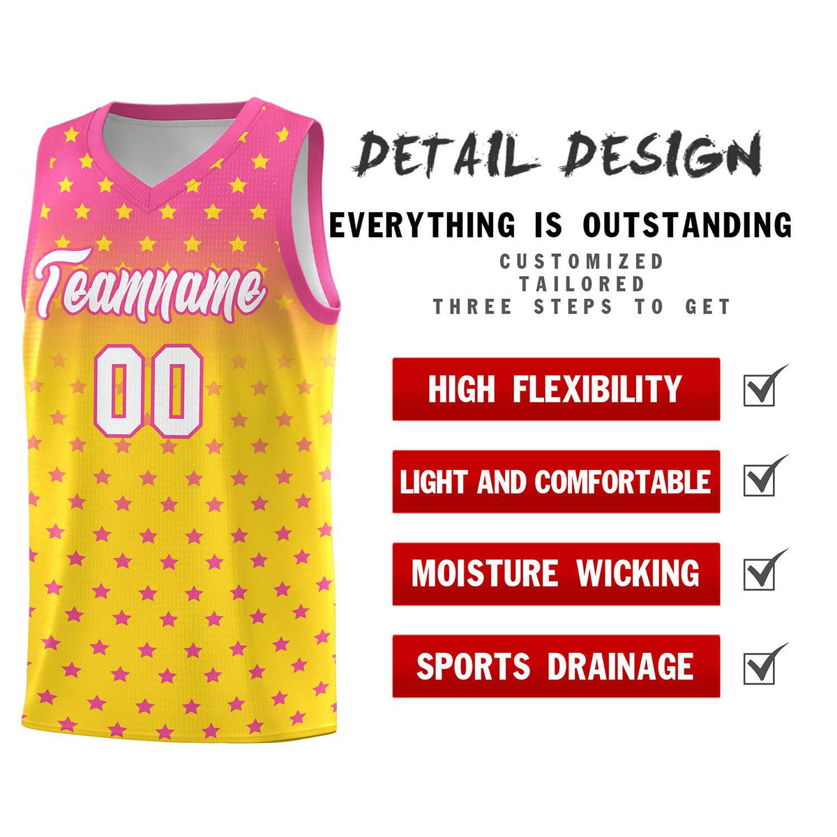 Custom Pink Gold Gradient Start Pattern Basketball Jersey Kits|KXKSHOP