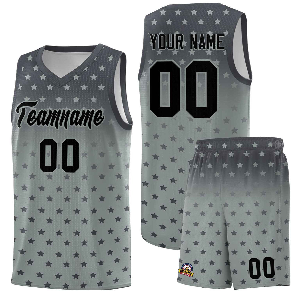 Custom Dark Gray Silver Gradient Start Pattern Basketball Jersey Kits|KXKSHOP