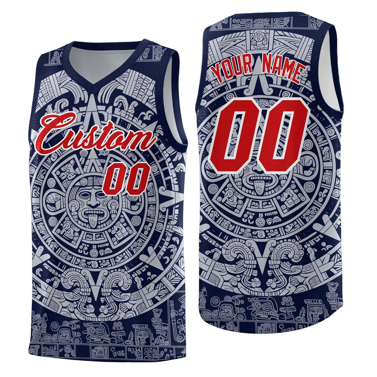 Custom Youth Basketball Jerseys White Aztec Sun Stone Design Team Uniform