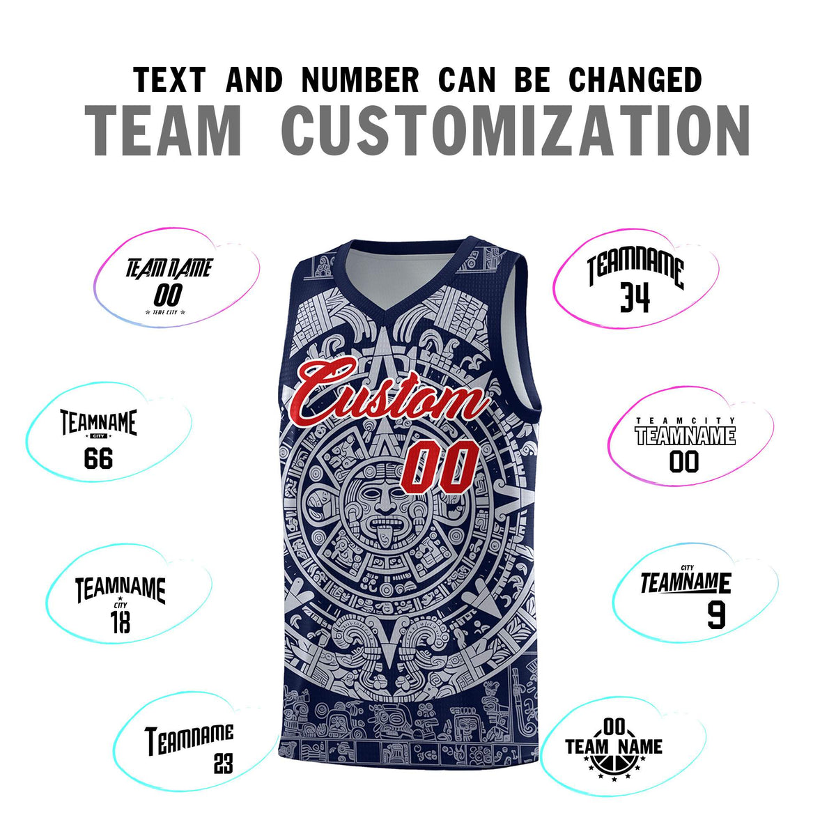Custom Youth Basketball Jerseys White Aztec Sun Stone Design Team Uniform