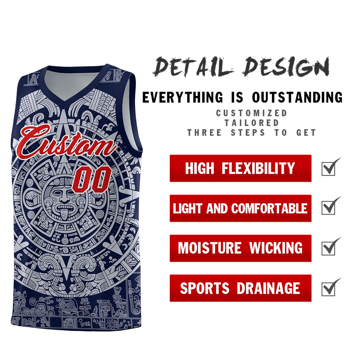 Custom Youth Basketball Jerseys White Aztec Sun Stone Design Team Uniform