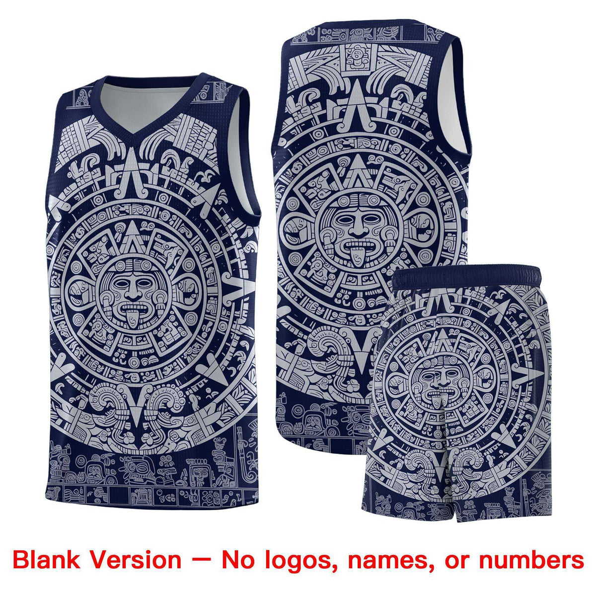 Custom Youth Basketball Jerseys White Aztec Sun Stone Design Team Uniform