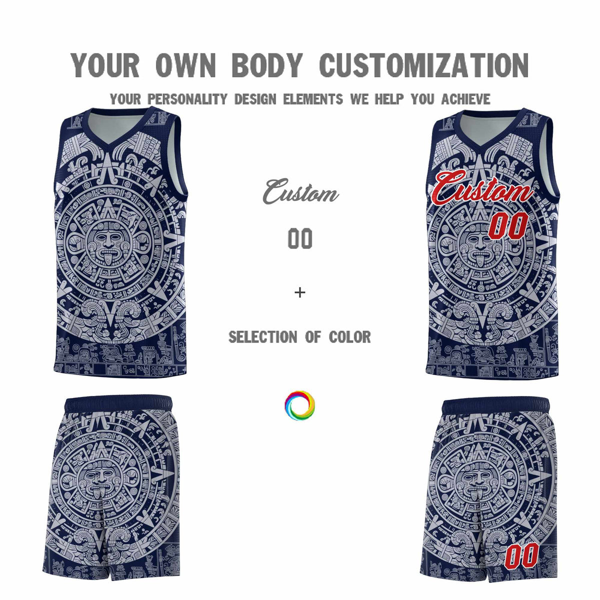 Custom Youth Basketball Jerseys White Aztec Sun Stone Design Team Uniform