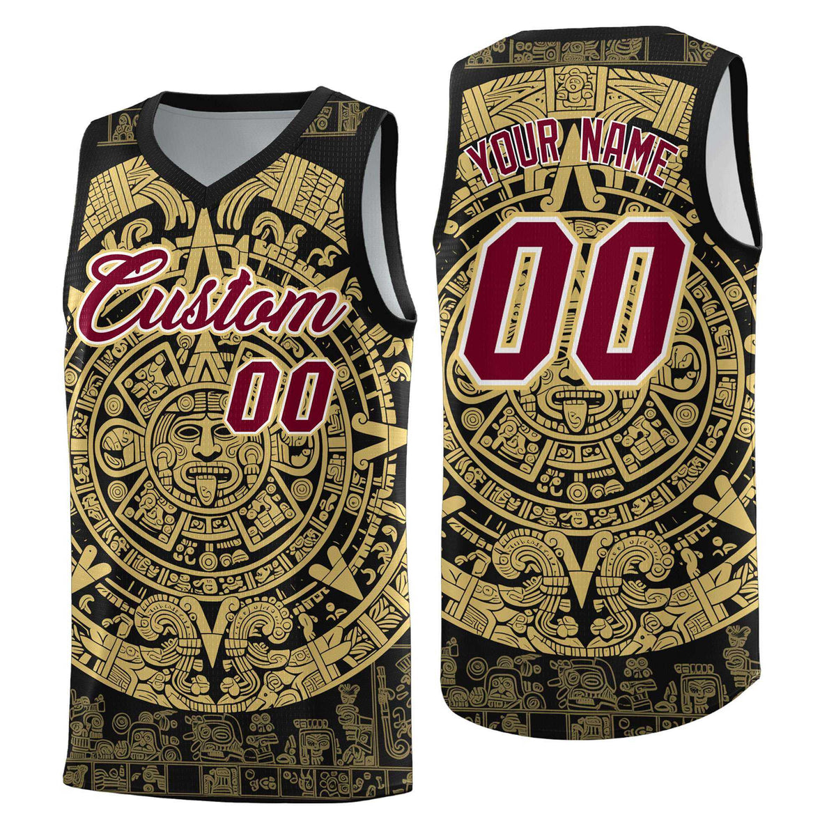 Custom Youth Basketball Jerseys Old Gold Aztec Sun Stone Pattern Custom Team Set