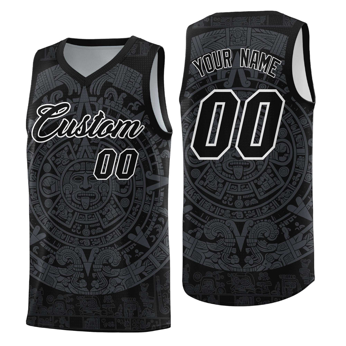 Custom Youth Basketball Jerseys Gray Aztec Sun Stone Design Team Uniform