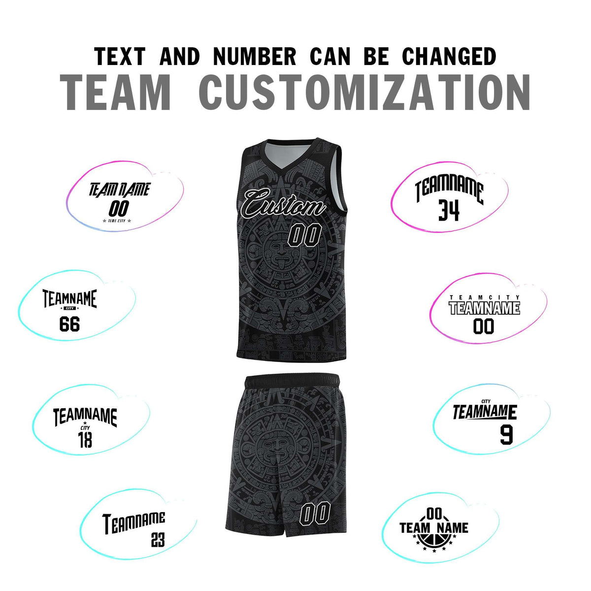 Custom Youth Basketball Jerseys Gray Aztec Sun Stone Design Team Uniform