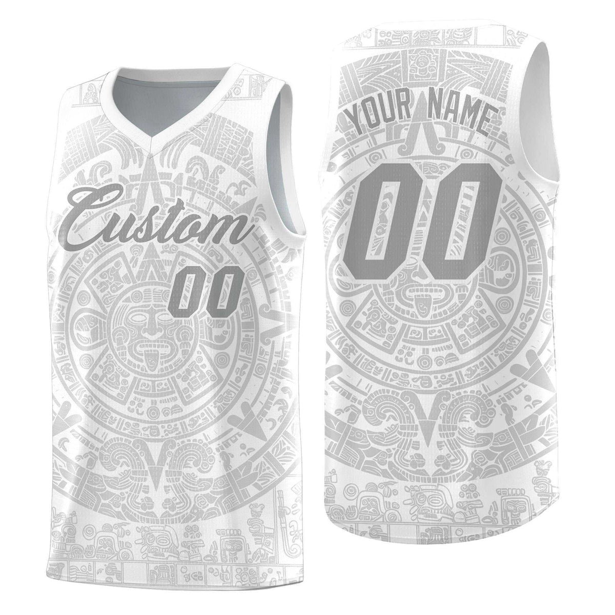 Custom Youth Basketball Jerseys Gray Aztec Sun Stone Personalized Uniform
