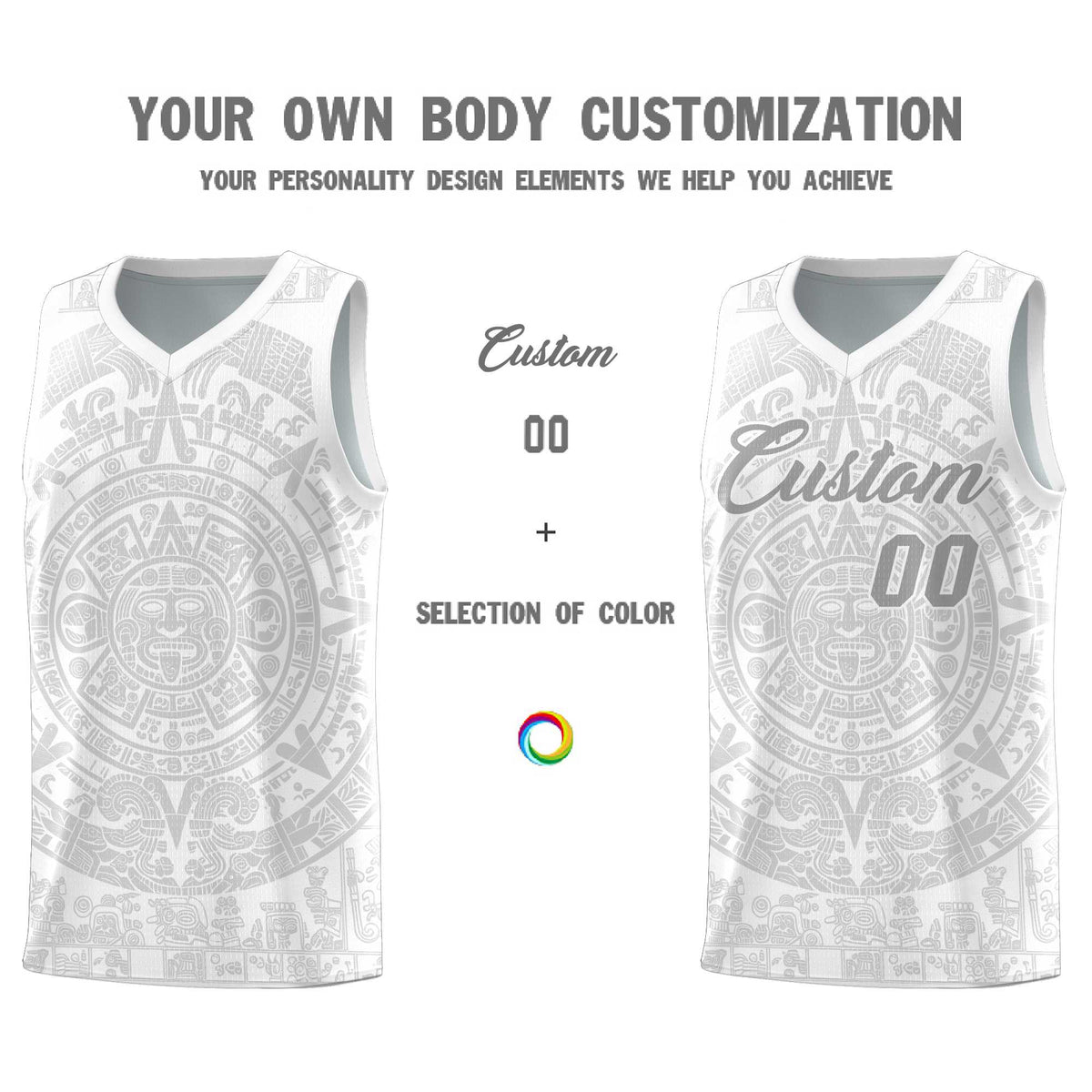 Custom Youth Basketball Jerseys Gray Aztec Sun Stone Personalized Uniform