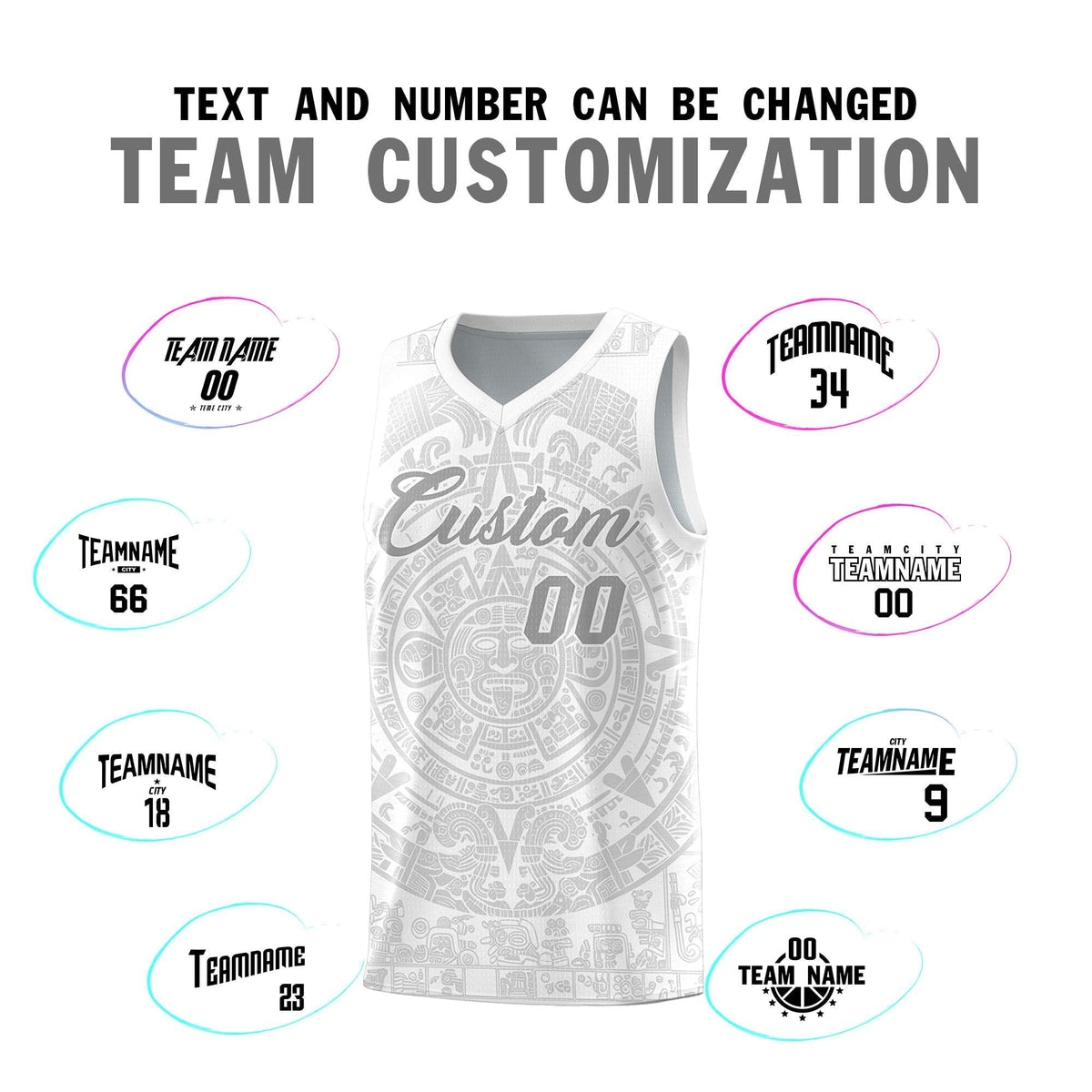 Custom Youth Basketball Jerseys Gray Aztec Sun Stone Personalized Uniform
