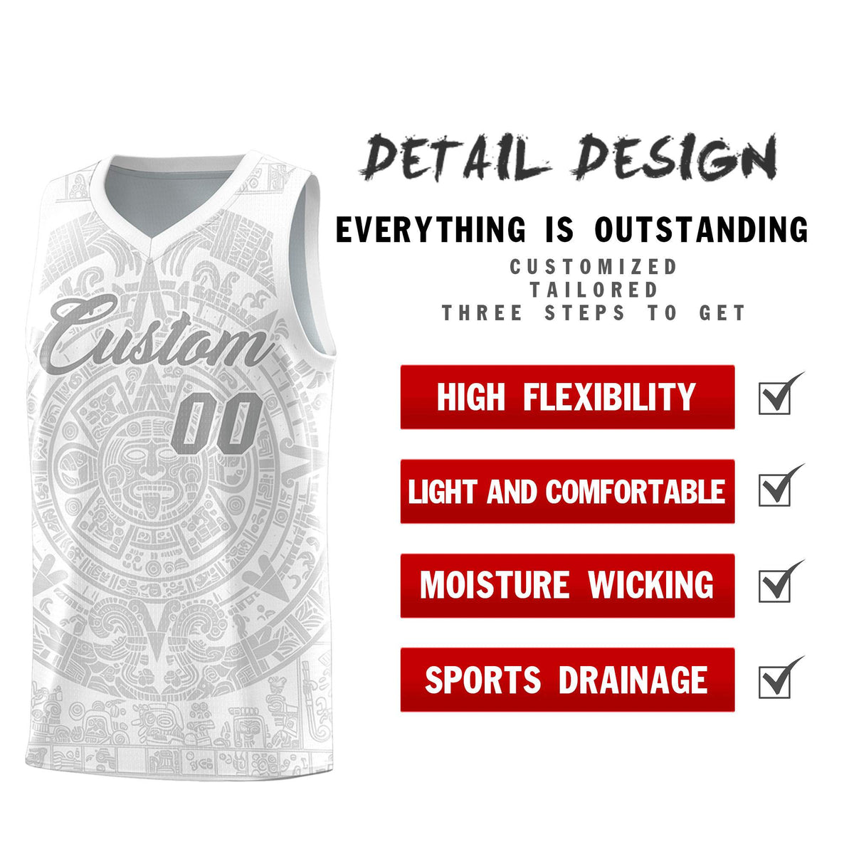 Custom Youth Basketball Jerseys Gray Aztec Sun Stone Personalized Uniform