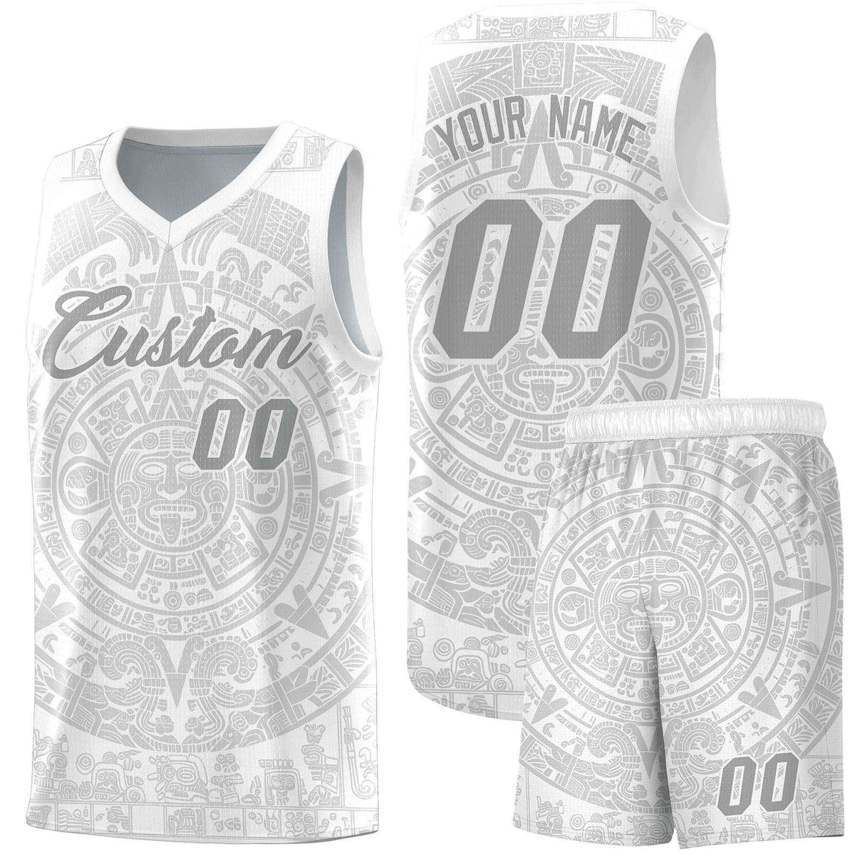 Custom Youth Basketball Jerseys Gray Aztec Sun Stone Personalized Uniform