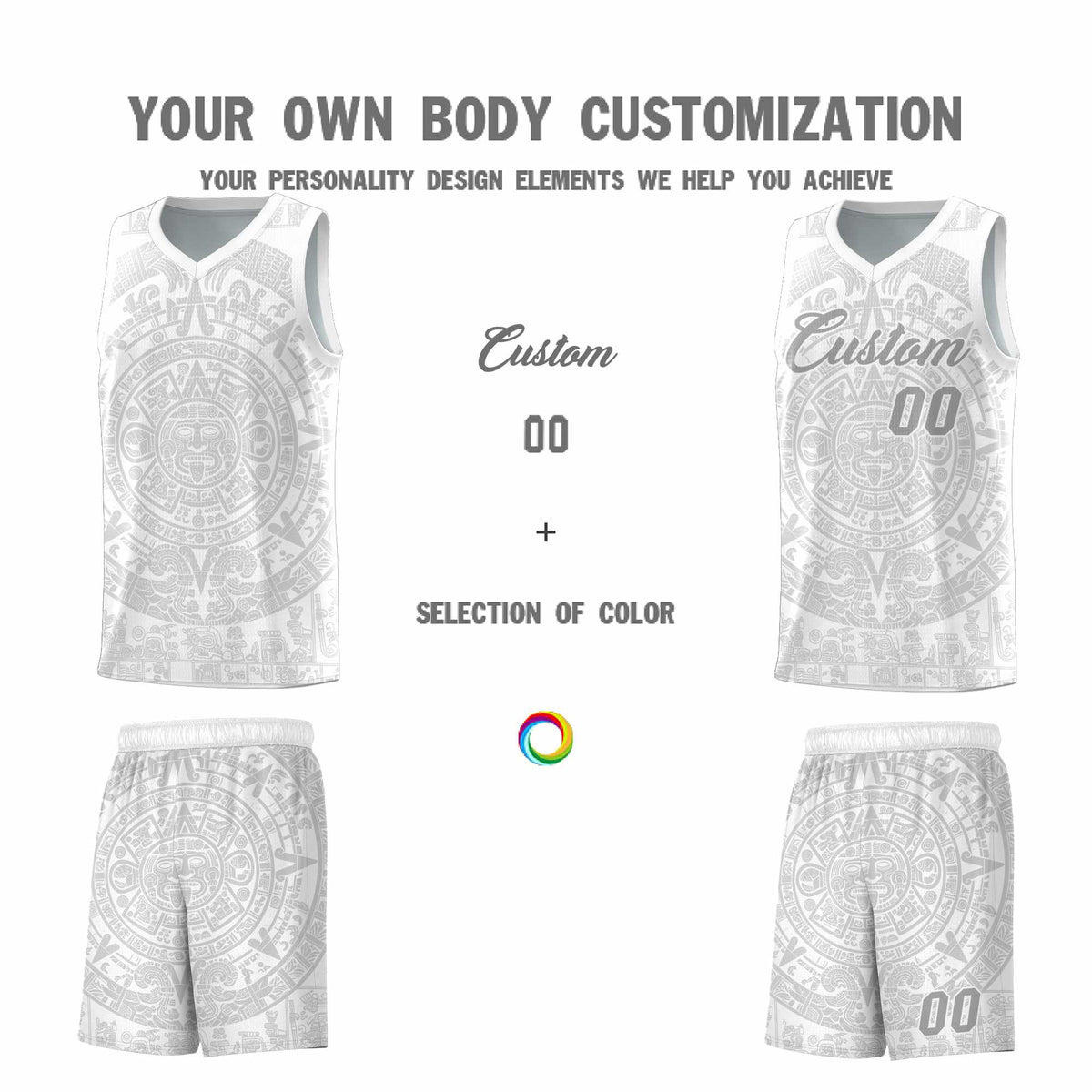 Custom Youth Basketball Jerseys Gray Aztec Sun Stone Personalized Uniform
