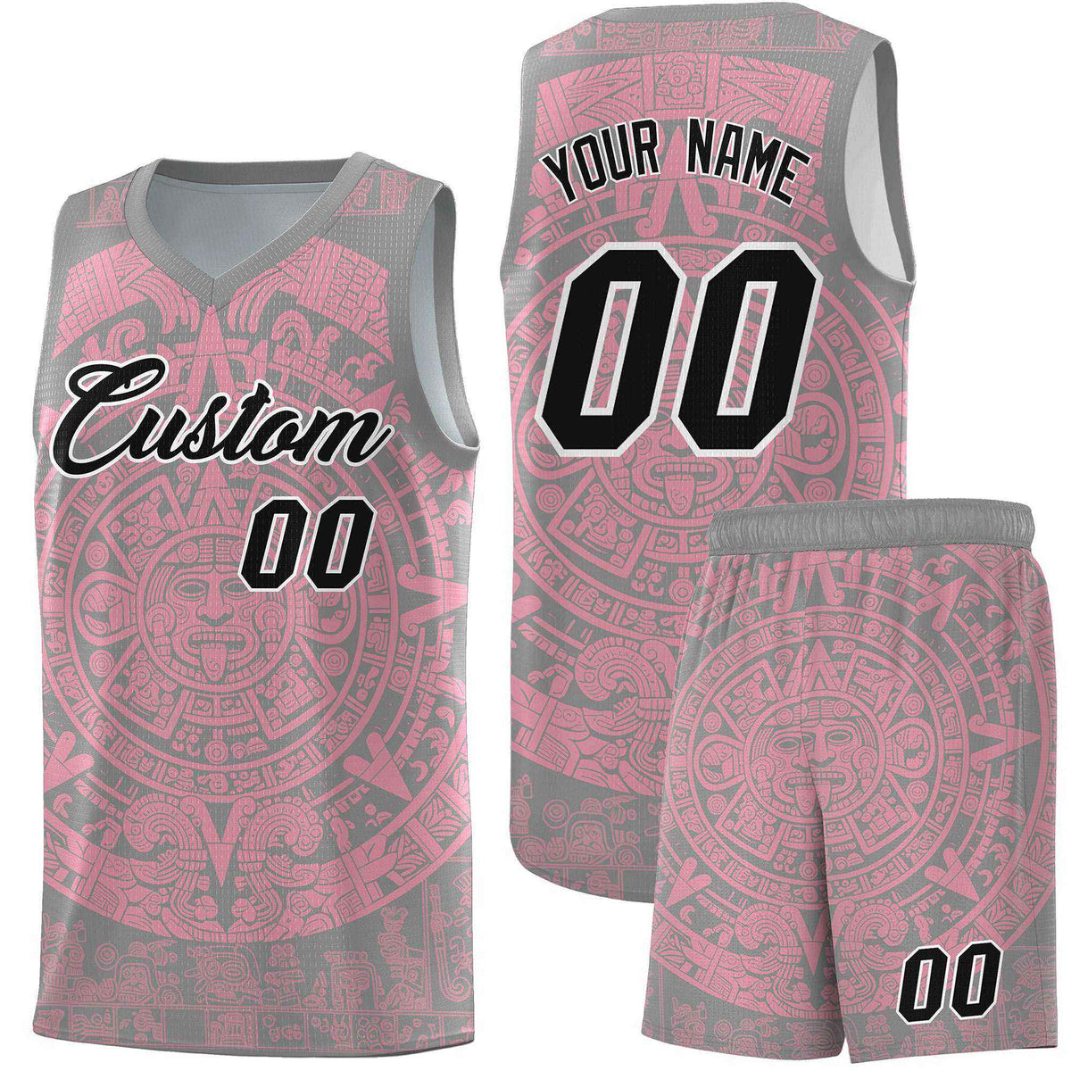 Custom Youth Basketball Jerseys Light Pink Aztec Sun Stone Pattern Custom Team Set