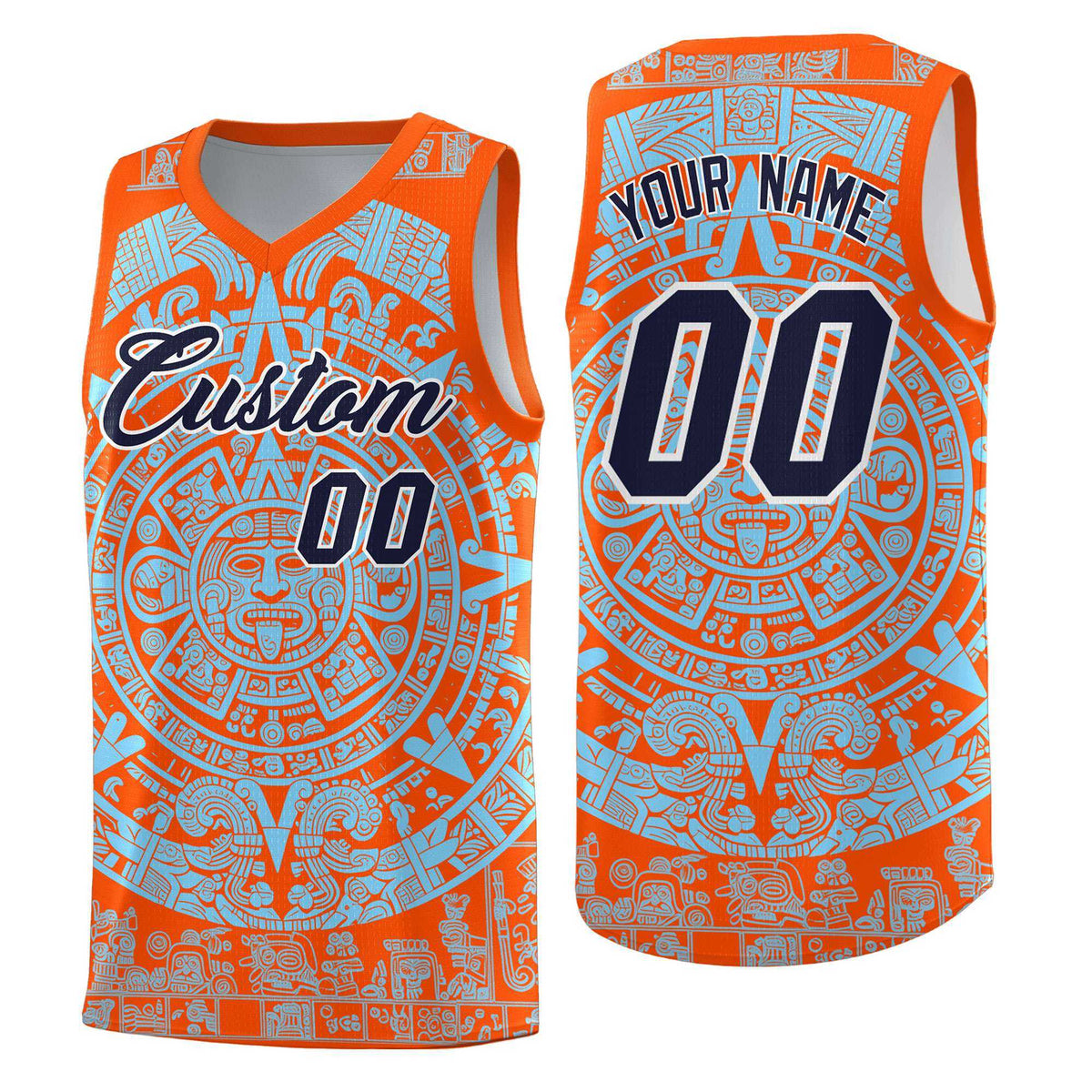 Custom Youth Basketball Jerseys Light Blue Aztec Sun Stone Design Team Uniform