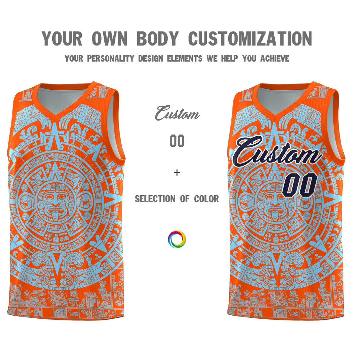 Custom Youth Basketball Jerseys Light Blue Aztec Sun Stone Design Team Uniform
