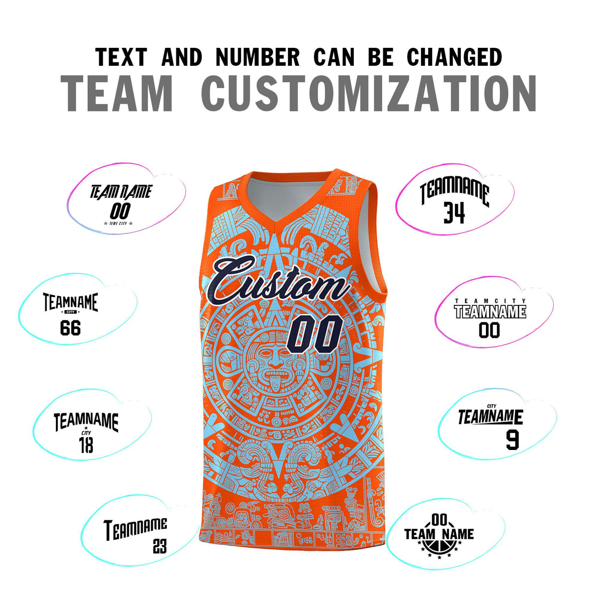 Custom Youth Basketball Jerseys Light Blue Aztec Sun Stone Design Team Uniform