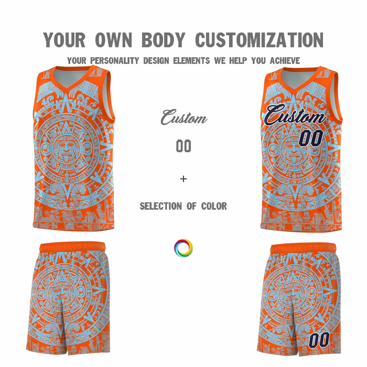 Custom Youth Basketball Jerseys Light Blue Aztec Sun Stone Design Team Uniform