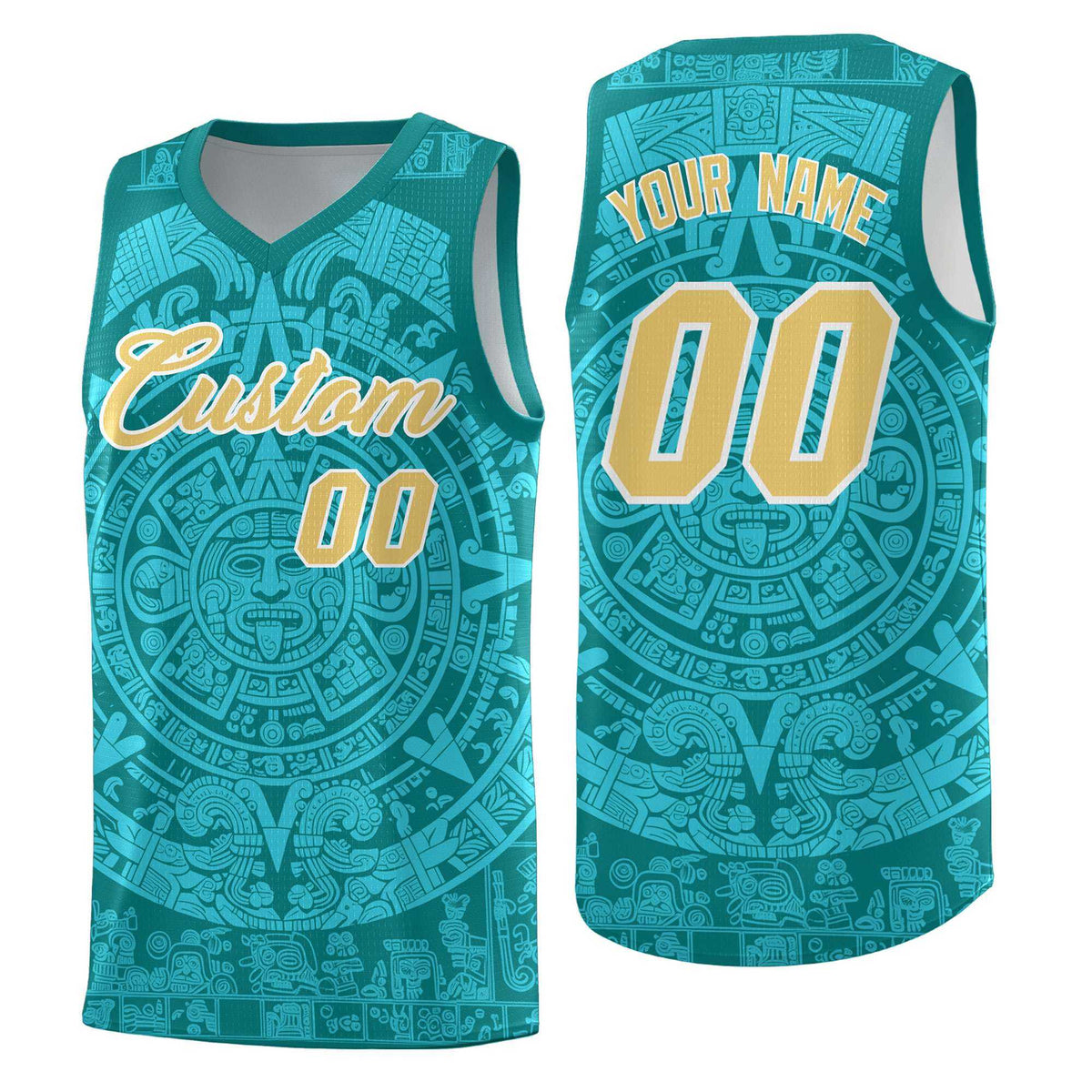 Custom Youth Basketball Jerseys Aqua Aztec Sun Stone Personalized Uniform