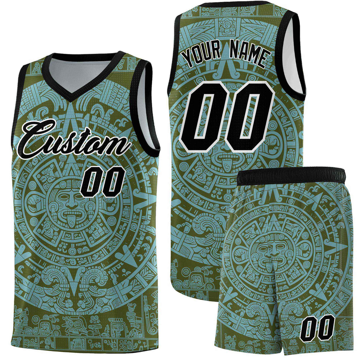 Custom Youth Basketball Jerseys Sky Blue Aztec Sun Stone Personalized Uniform