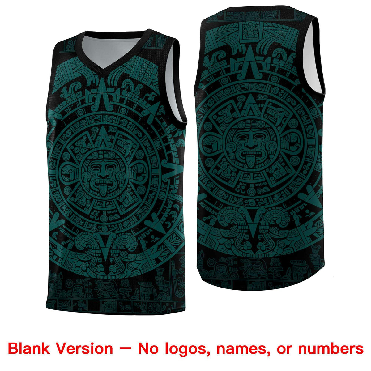 Custom Youth Basketball Jerseys Teal Aztec Sun Stone Design Team Uniform