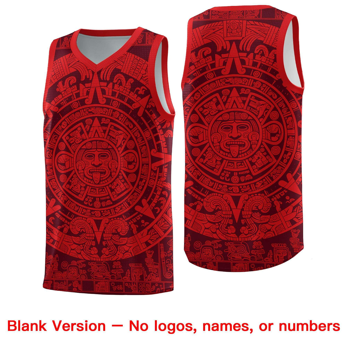 Custom Youth Basketball Jerseys Red Aztec Sun Stone Pattern Custom Team Set