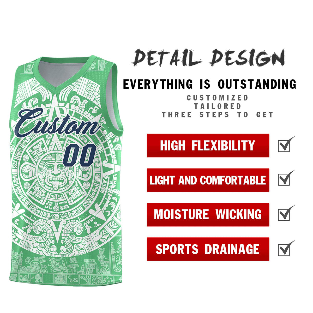 Custom Youth Basketball Jerseys White Aztec Sun Stone Design Team Uniform