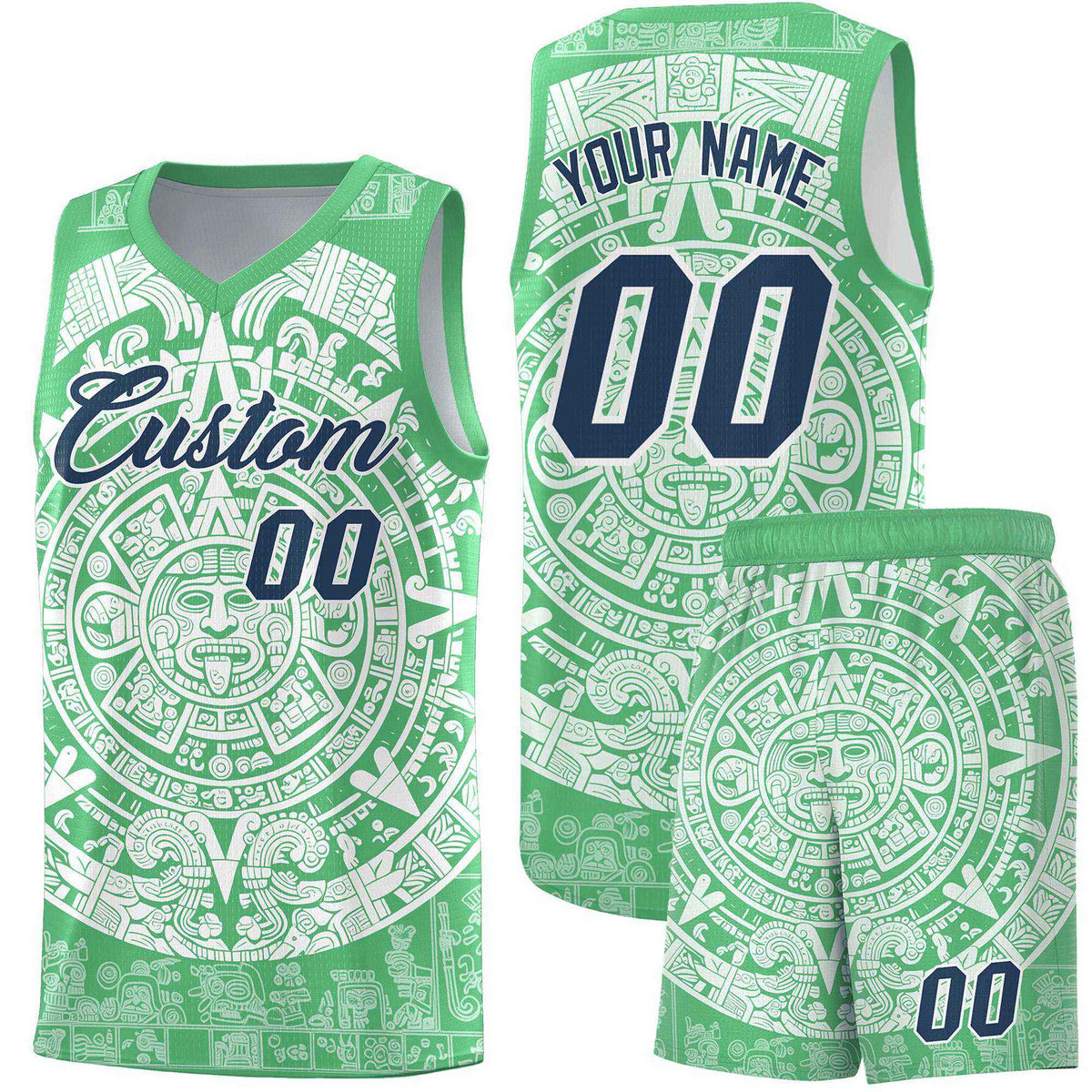 Custom Youth Basketball Jerseys White Aztec Sun Stone Design Team Uniform