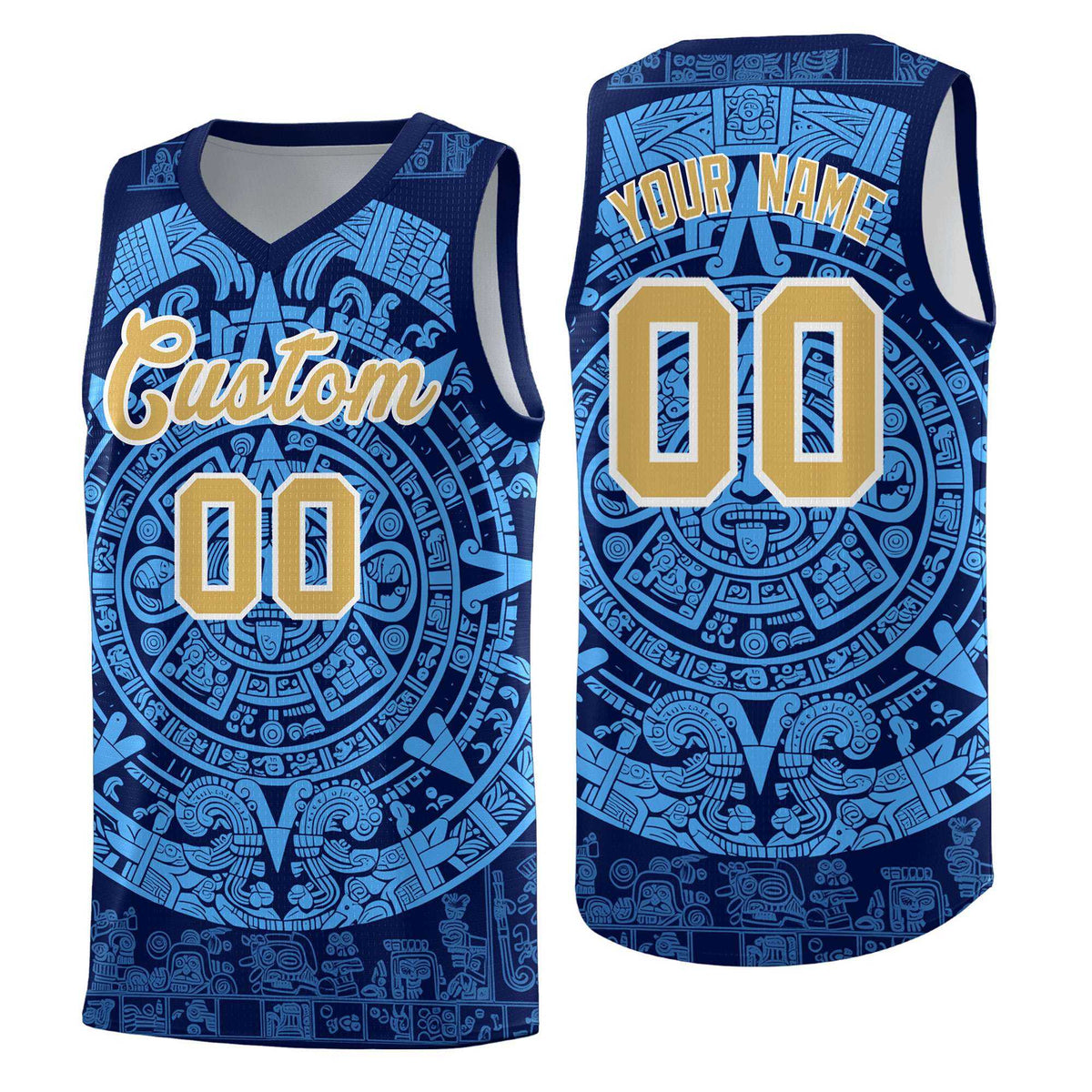 Custom Youth Basketball Jerseys Powder Blue Aztec Sun Stone Personalized Uniform