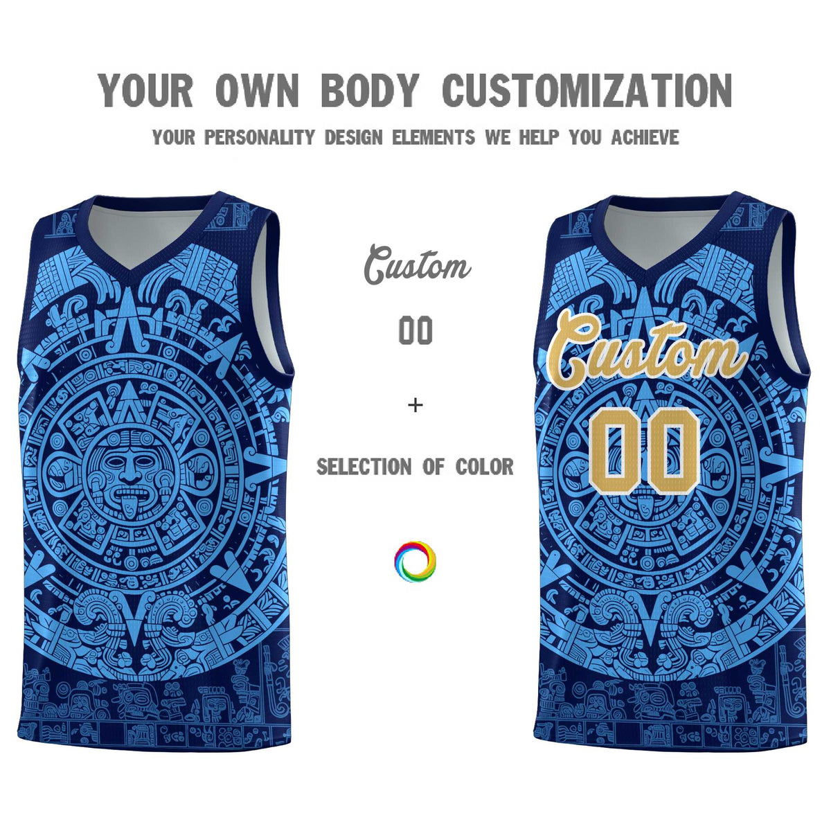 Custom Youth Basketball Jerseys Powder Blue Aztec Sun Stone Personalized Uniform
