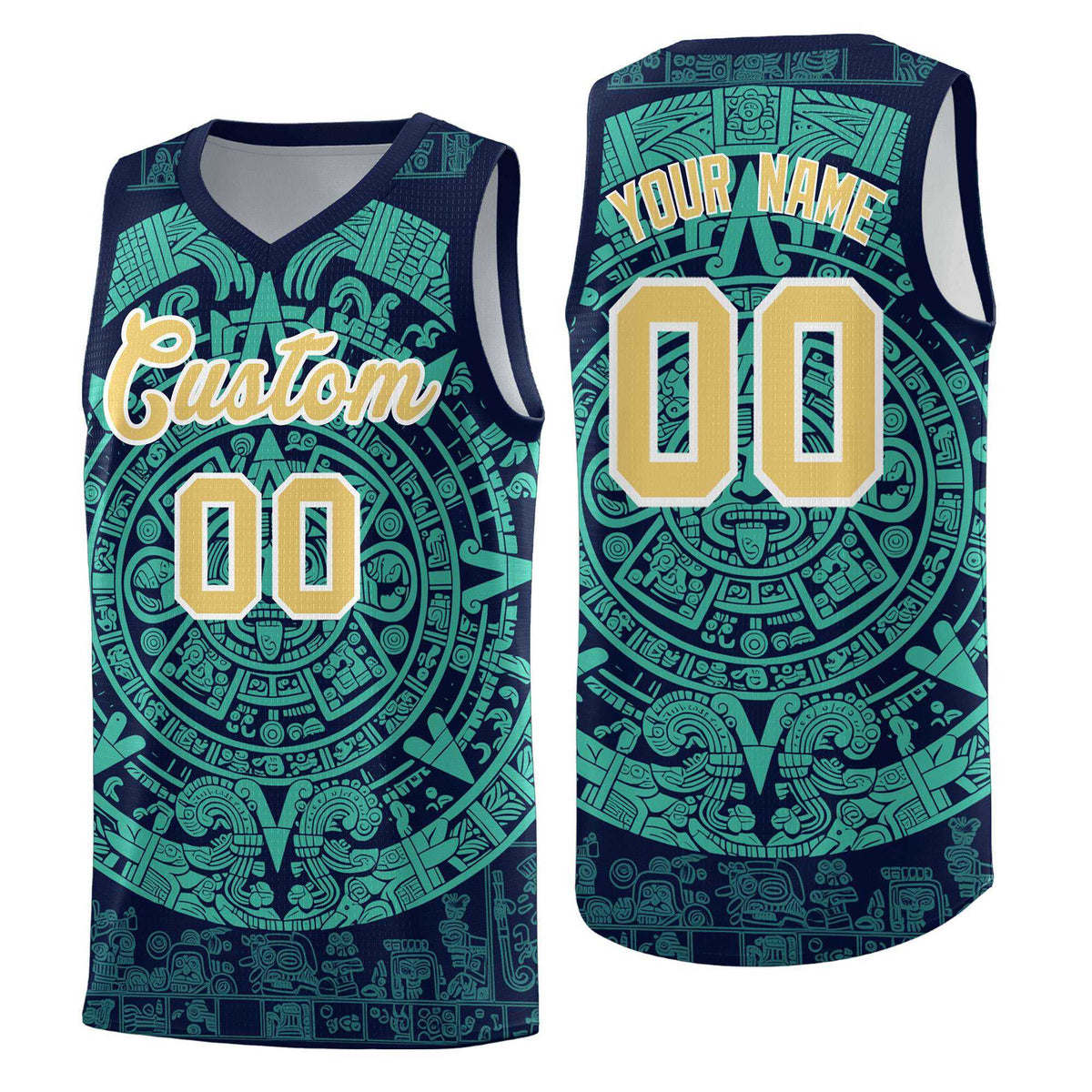 Custom Youth Basketball Jerseys Aqua Aztec Sun Stone Personalized Uniform