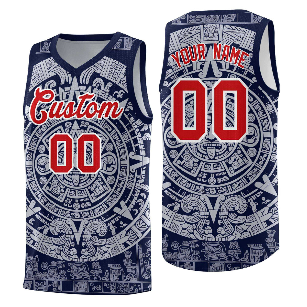 Custom Youth Basketball Jerseys White Aztec Sun Stone Design Team Uniform