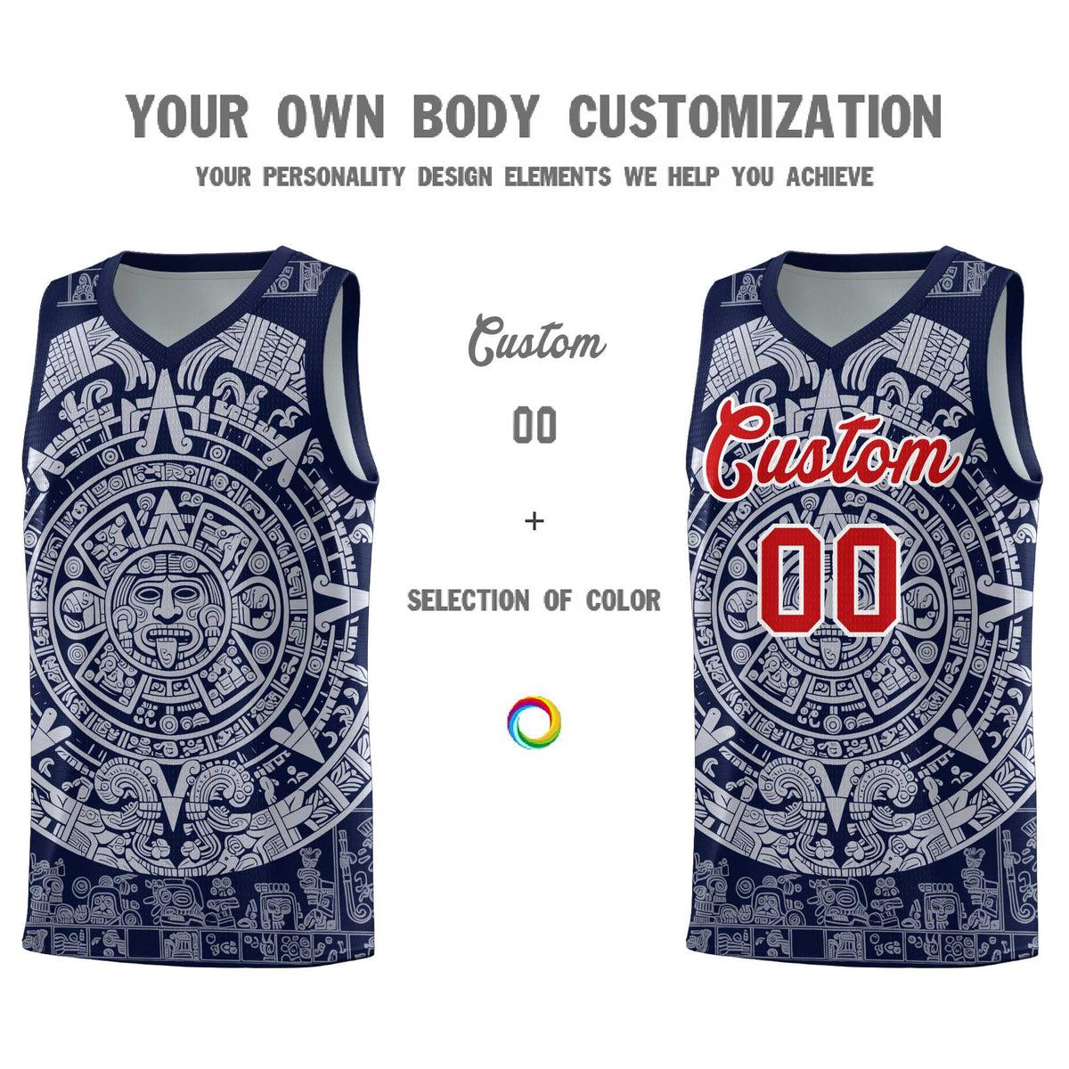 Custom Youth Basketball Jerseys White Aztec Sun Stone Design Team Uniform