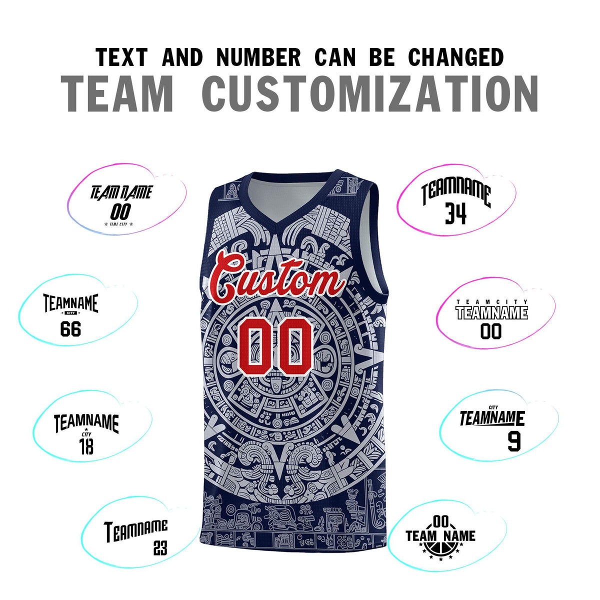 Custom Youth Basketball Jerseys White Aztec Sun Stone Design Team Uniform