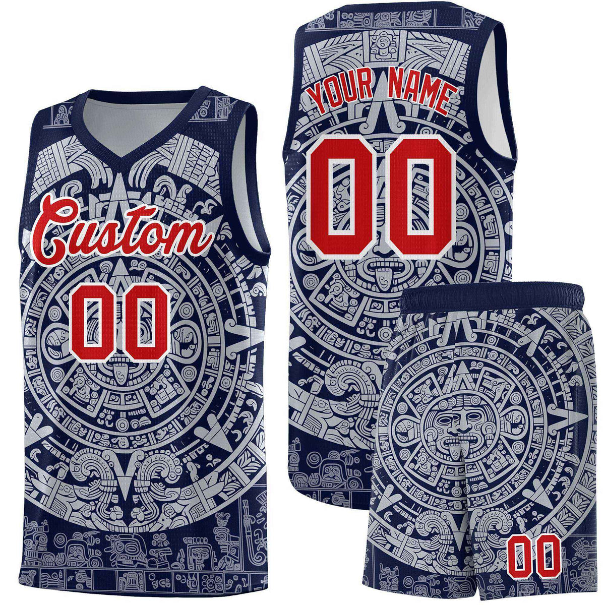Custom Youth Basketball Jerseys White Aztec Sun Stone Design Team Uniform
