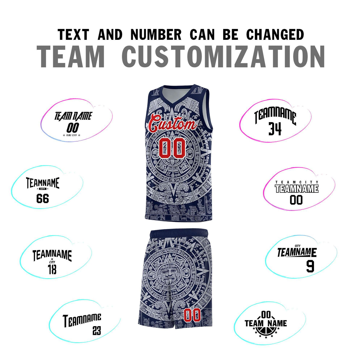 Custom Youth Basketball Jerseys White Aztec Sun Stone Design Team Uniform