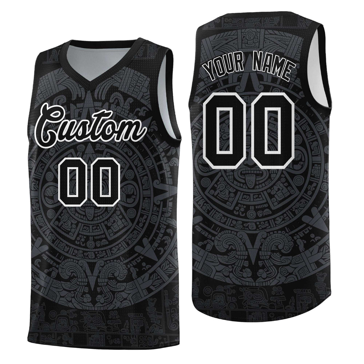 Custom Youth Basketball Jerseys Gray Aztec Sun Stone Design Team Uniform