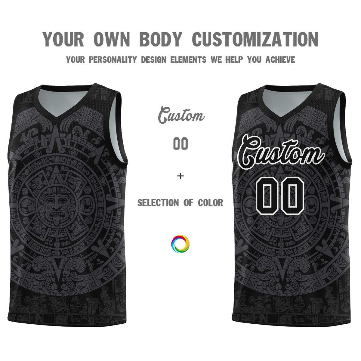 Custom Youth Basketball Jerseys Gray Aztec Sun Stone Design Team Uniform