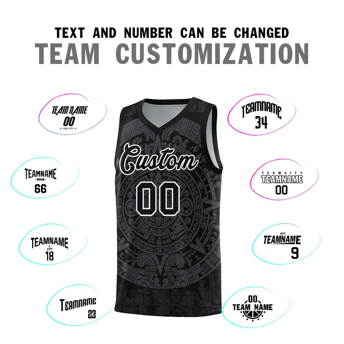Custom Youth Basketball Jerseys Gray Aztec Sun Stone Design Team Uniform